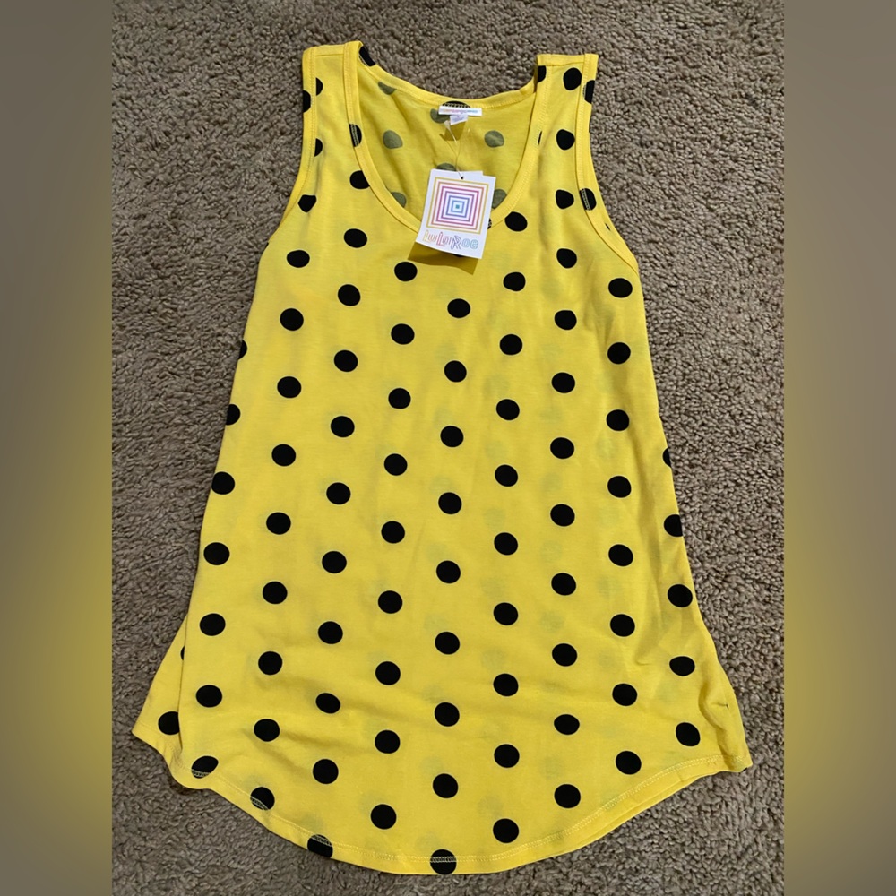 LuLaRoe Yellow and Black Polka Dot Tank Top